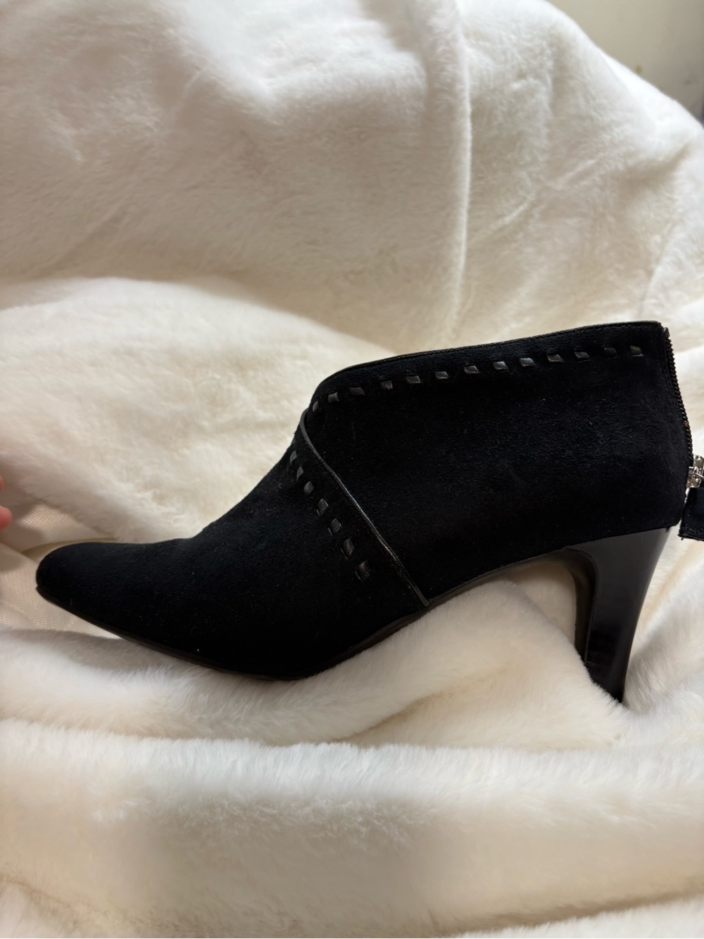 Life Stride Black Suede Pointed Toe Heeled Ankle Bootie